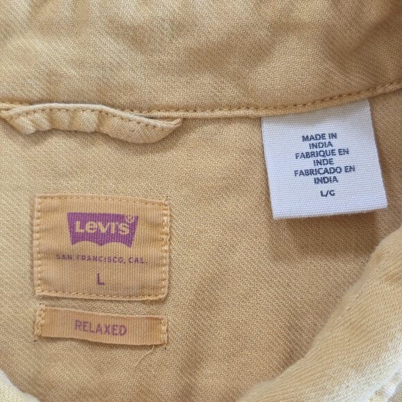 Levi's Relaxed Fit Shirt Mens L Mustard Yellow LS Cotton Buttons Pockets Western - Picture 3 of 16